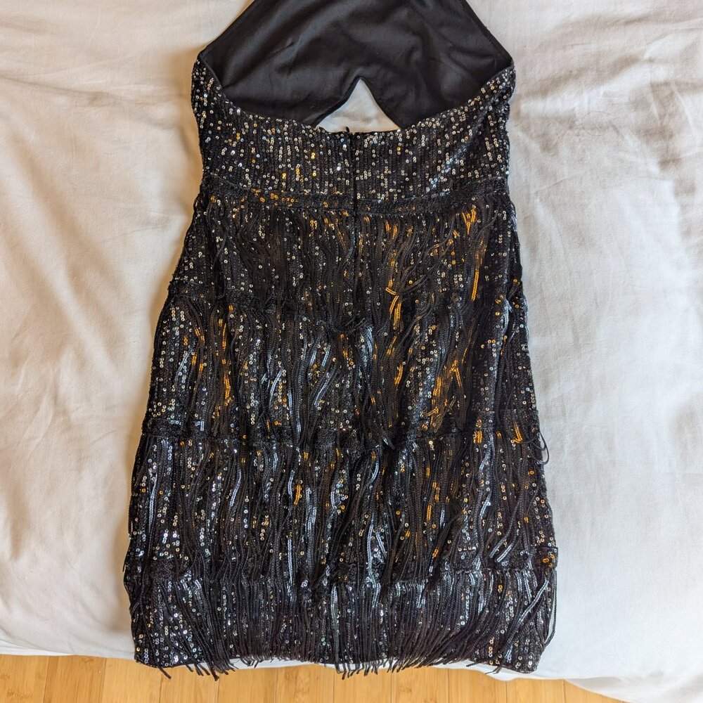 Belle Cut Out Fringe Trim Backless Sequin Halter Dress Size M - Picture 6 of 8